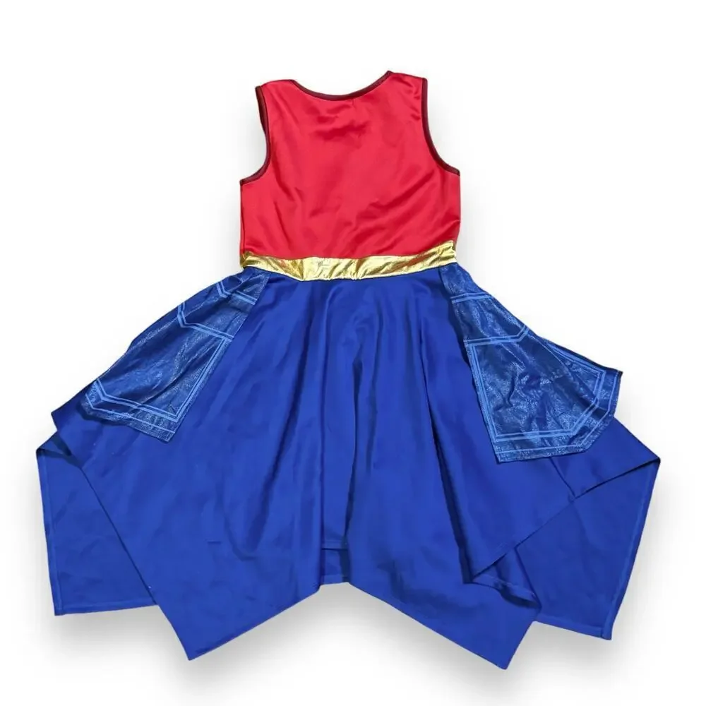 Wonder Woman Costume Girl Child’s Halloween One Piece Red Blue Gold Size L 10/12